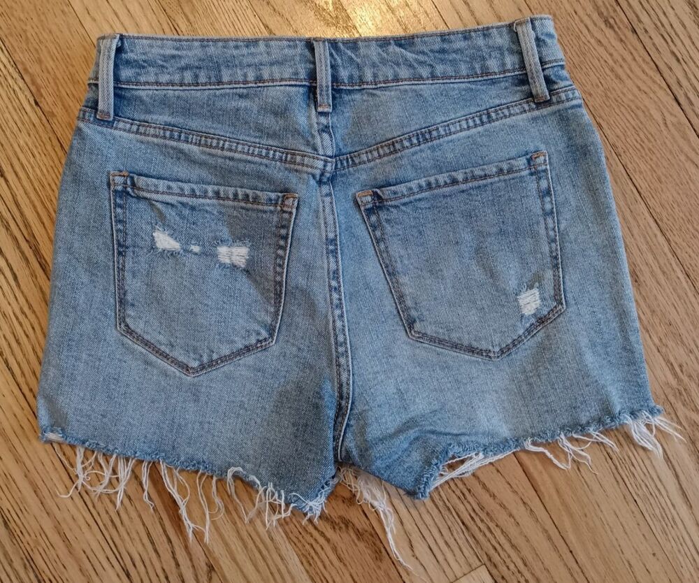 Old Navy Shorts High Rise Secret Slim Pockets Women's Size 0 Ripped Patchwork - Picture 3 of 5